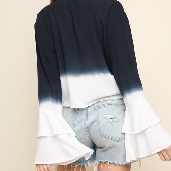 Ombré Tie Dye Trumpet/Bell Sleeve Tie Top - Picture 2 of 2